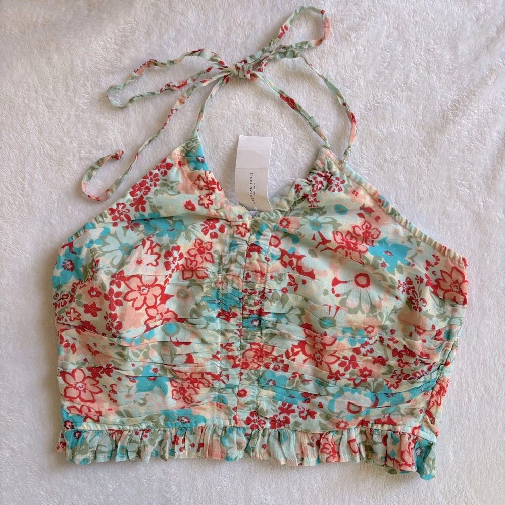 NWT AE Floral Crop Top with Ruffle Hem